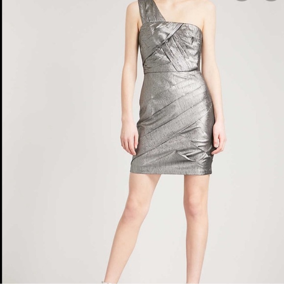 NWT Reiss Silver Gunmetal One Shoulder Mini Dress - Picture 5 of 8